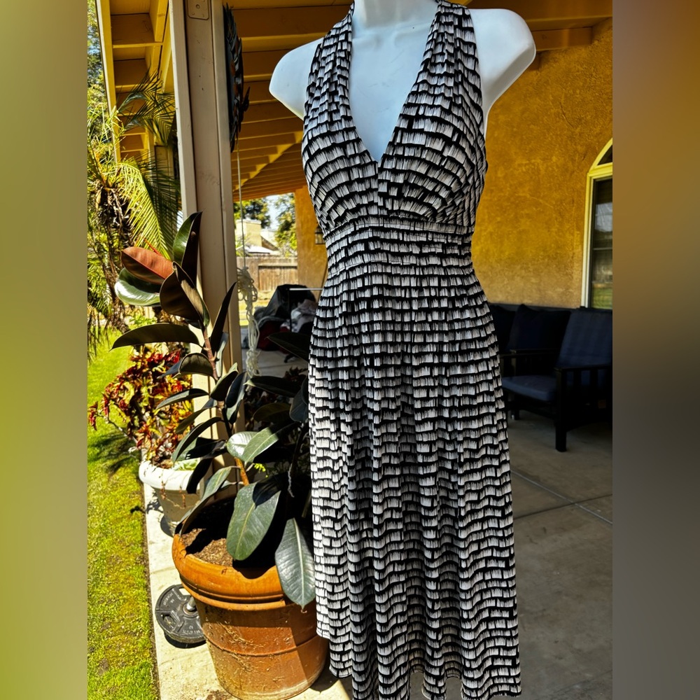Calvin Klein Black and White Halter Maxi Dress